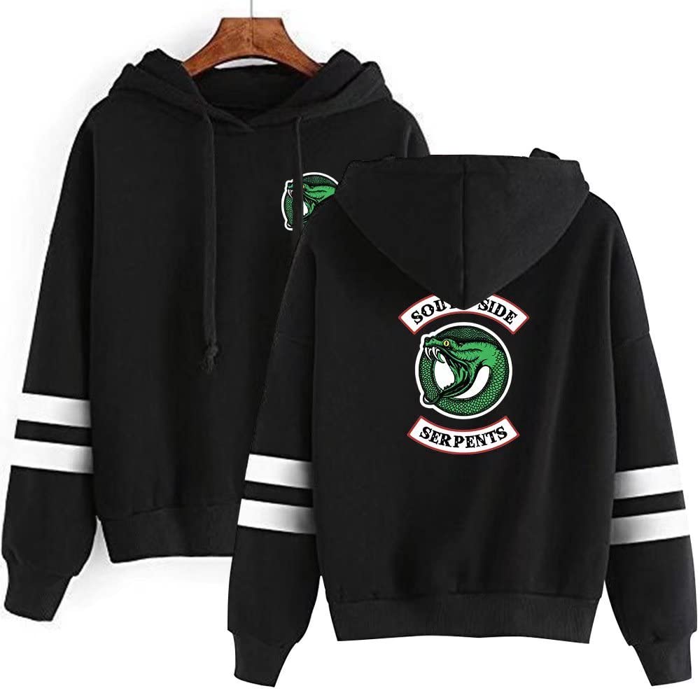 Women's Striped Long Sleeve Pullover Sweatshirt with Serpent Graphic - Cozy Casual Hoodie for Streetwear, Loungewear & Outdoor Activities