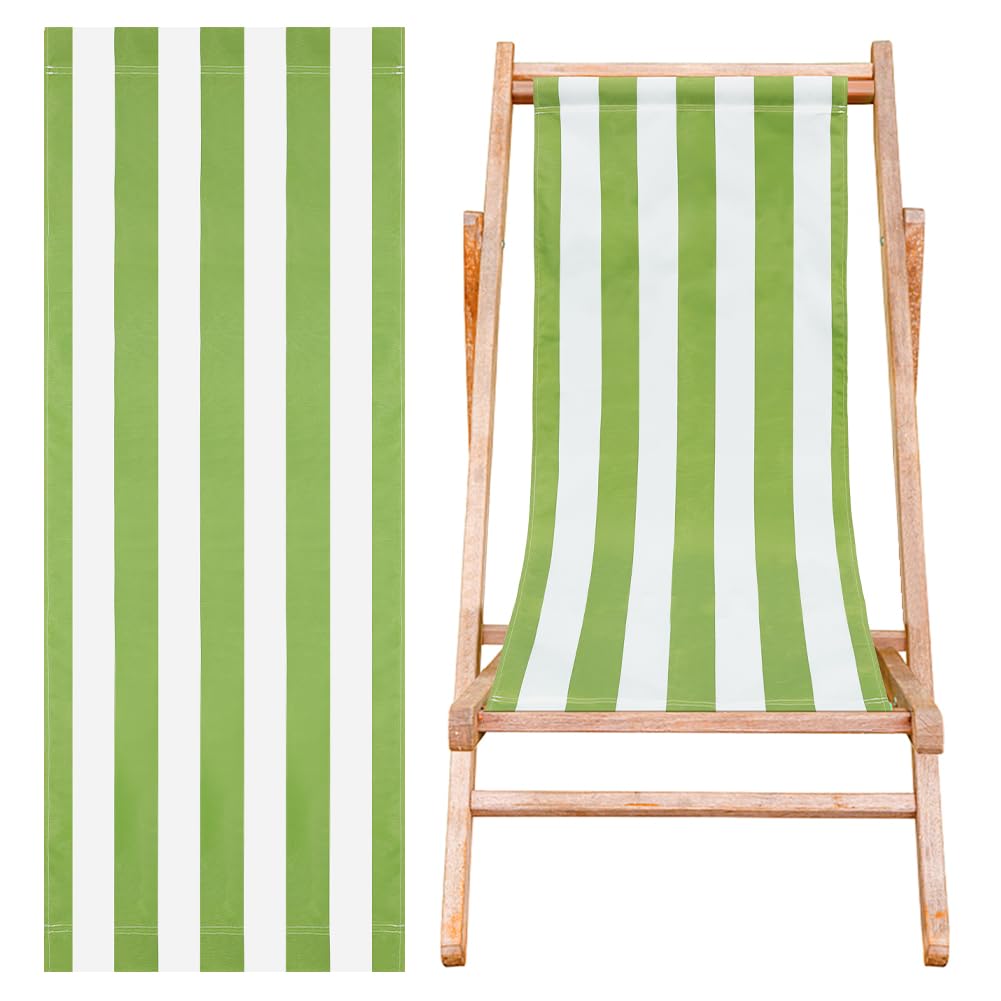 AHANDMAKER Beach Chair Replacement Canvas - 44.88x17.13 Inch Olive Drab & White Stripes Fabric for Sling Chairs, Lounge Chairs - Durable, Weather-Resistant Material Perfect for Poolside, Backyard, Beach & Outdoor Relaxation