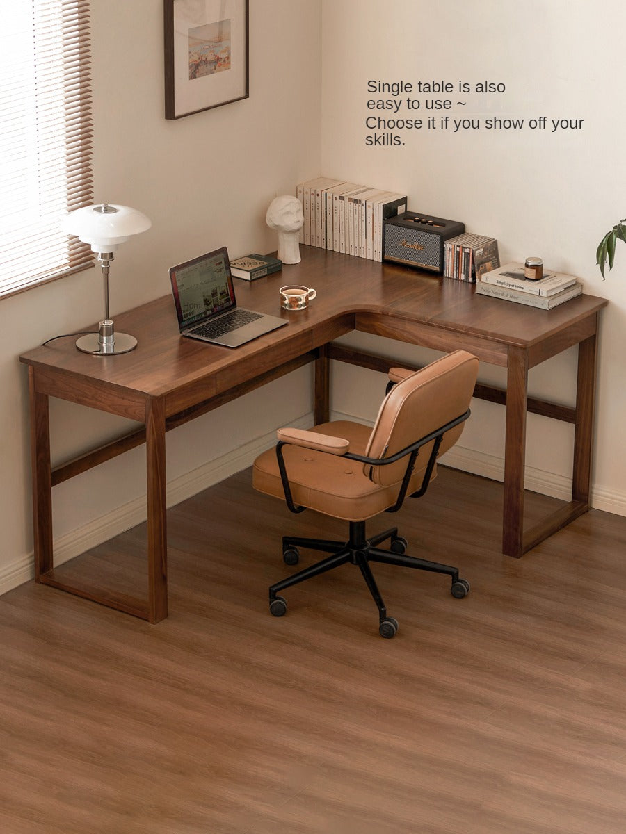 Solid Black Walnut & Oak Wood Corner Desk Bookshelf - Stylish Home Office Storage for Books, Decor & Essentials