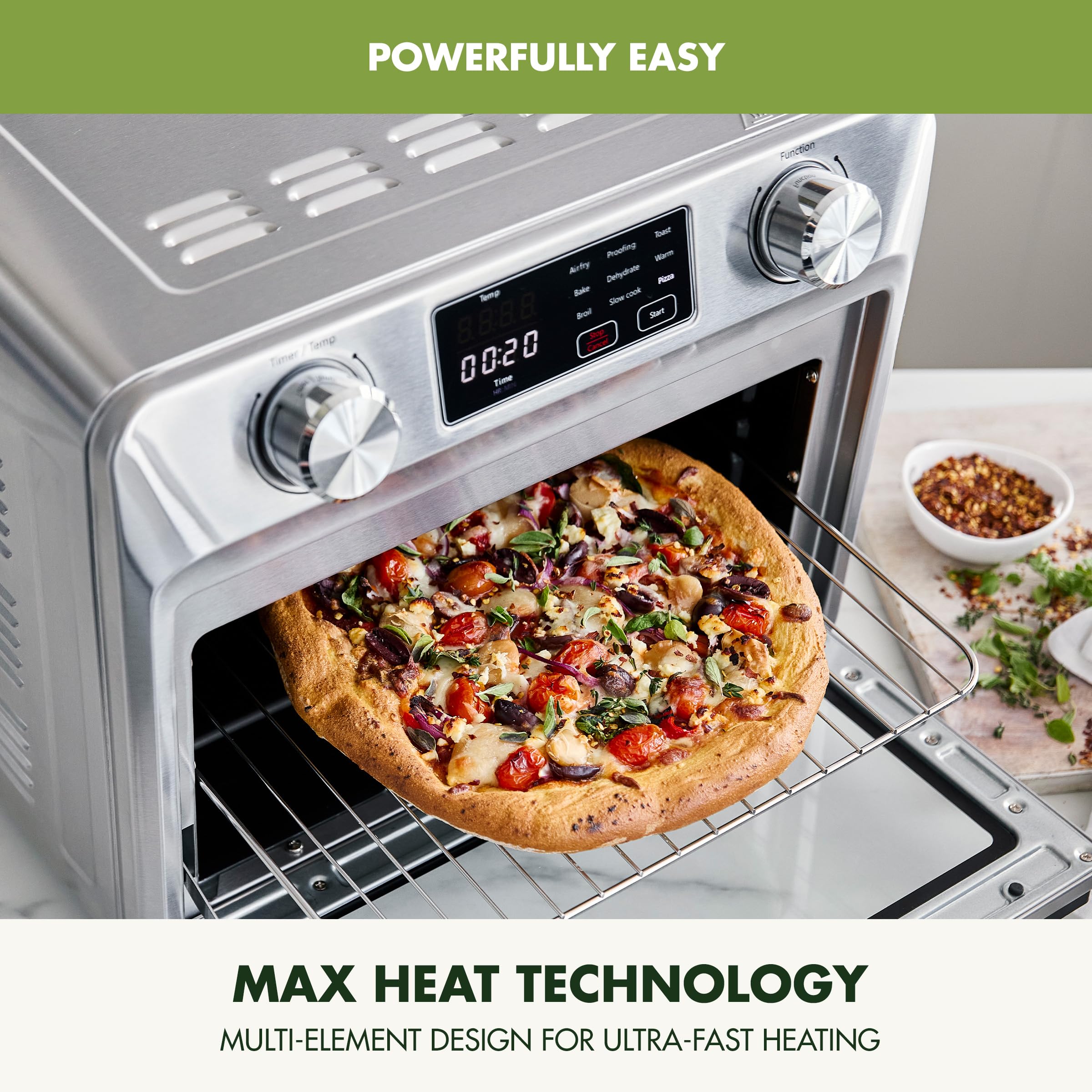 GreenPan Bistro 9-in-1 Stainless Steel Air Fryer Oven with Nonstick Baking Pan, Rack & Basket - Fast Heating, Multiple Presets, Cool-Touch Handle, PFAS-Free, Easy Clean Crumb Tray - Perfect for Baking, Roasting & Air Frying at Home