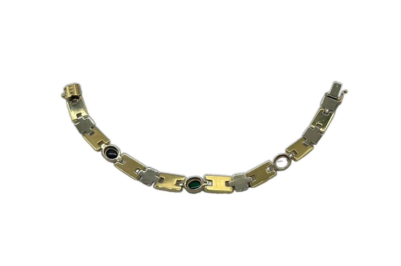 14K Yellow & White Gold Emerald, Ruby & Sapphire Cabochon Bar Bracelet for Women - Elegant Gemstone Jewelry Gift for Birthday, Anniversary & Special Occasions