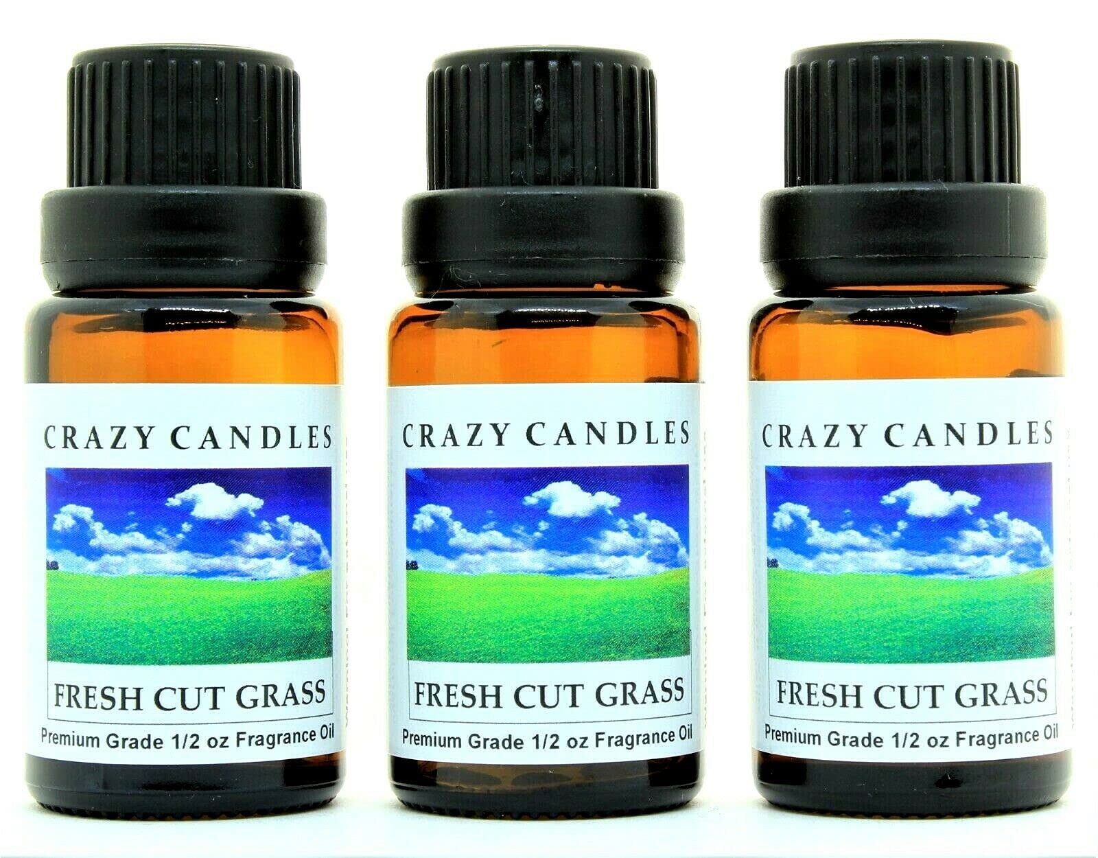 Premium Fresh Cut Grass Scented Candle Oil - 3 Pack (1/2 FL Oz/15ml Each) - Home Fragrance, Aromatherapy & DIY Candle Making Supplies for Relaxation and Stress Relief