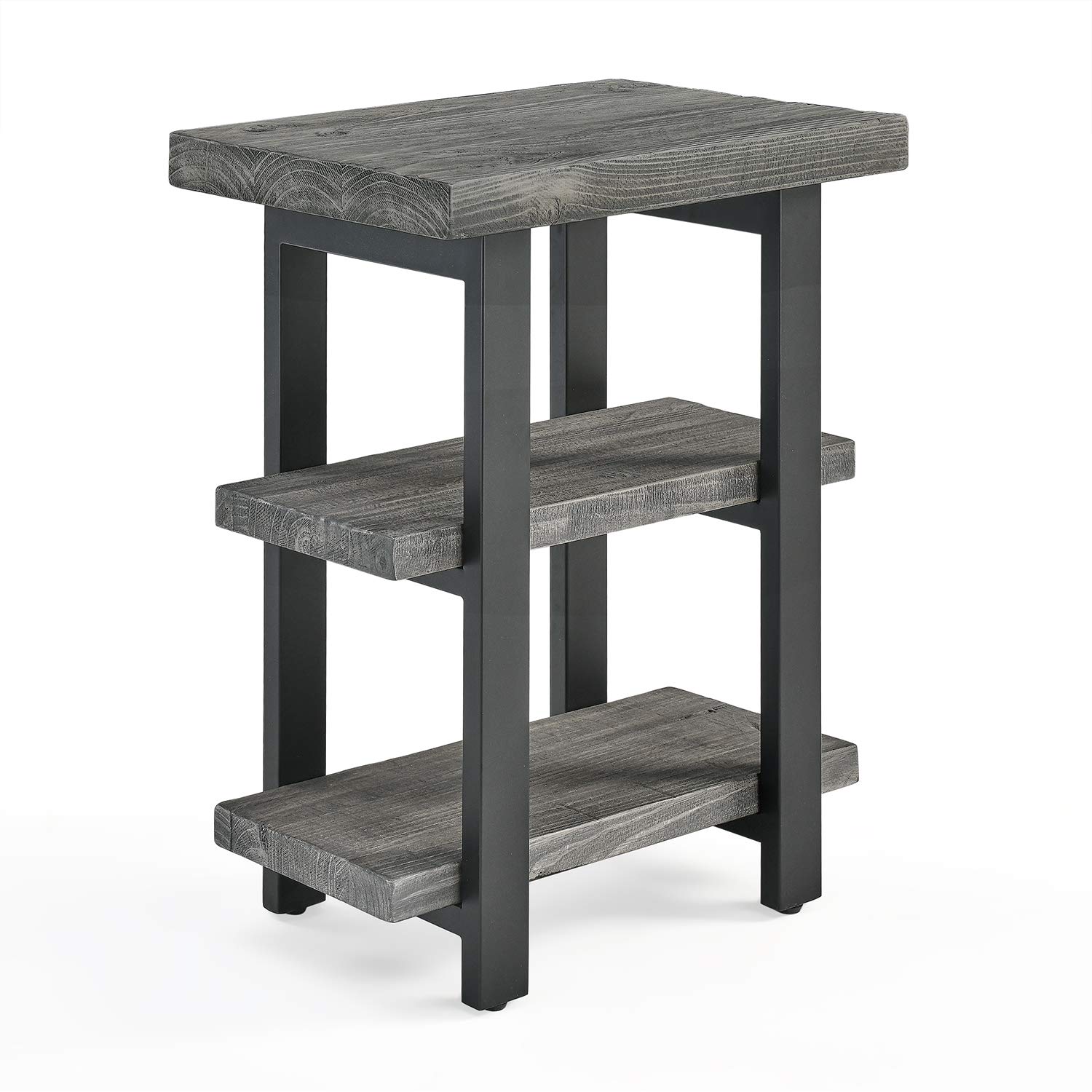 Alaterre Pomona Industrial 2-Tier End Table - Solid Pine Wood & Metal Legs in Slate Gray - Sturdy Side Table for Living Room, Bedroom or Office - Rustic Home Decor Accent Piece