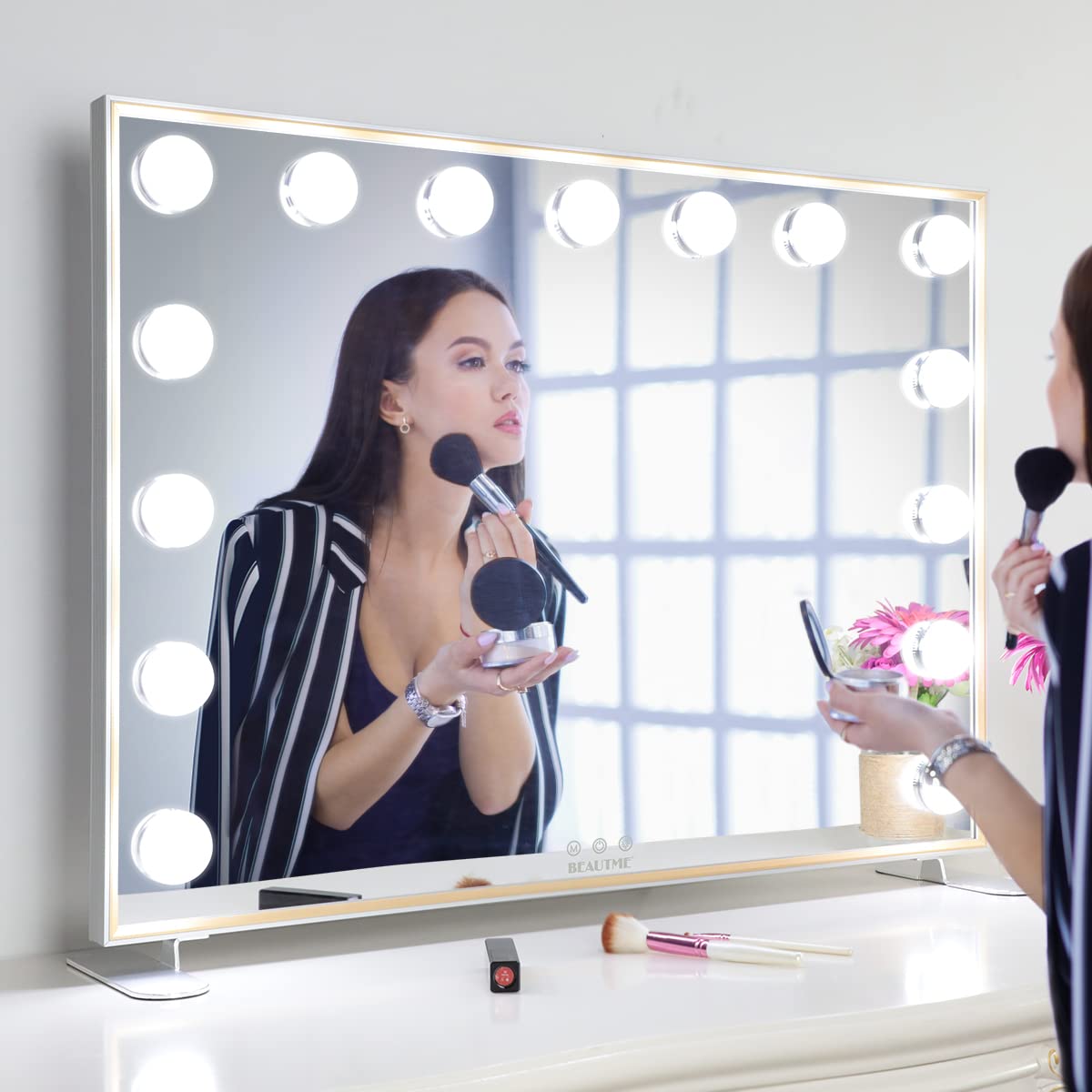 BEAUTME Vanity Mirror with LED Lights - 750x180x565mm Dressing Table Mirror, Wall Mount or Tabletop Makeup Mirror with Detachable 10X Magnifying Mirror - Perfect for Home Beauty Salon, Bedroom & Bathroom (ME-L621-US)