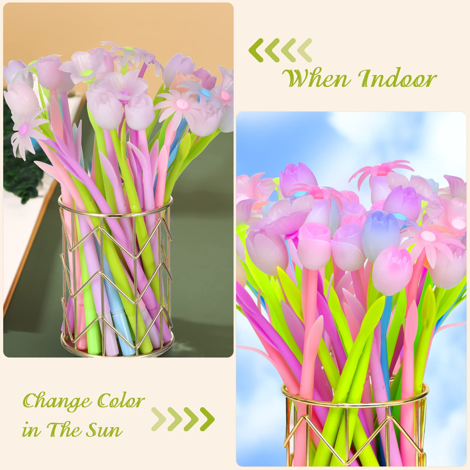 18-Pack Color Changing Flower Pens - Vibrant Gel Ink Ballpoint Rose Pens for School, Home & Office - Perfect Gift Set (Daffodil, Lampranthus, Spectabilis, Tulip, Rose) - Great for Note-Taking, Journaling & Creative Writing