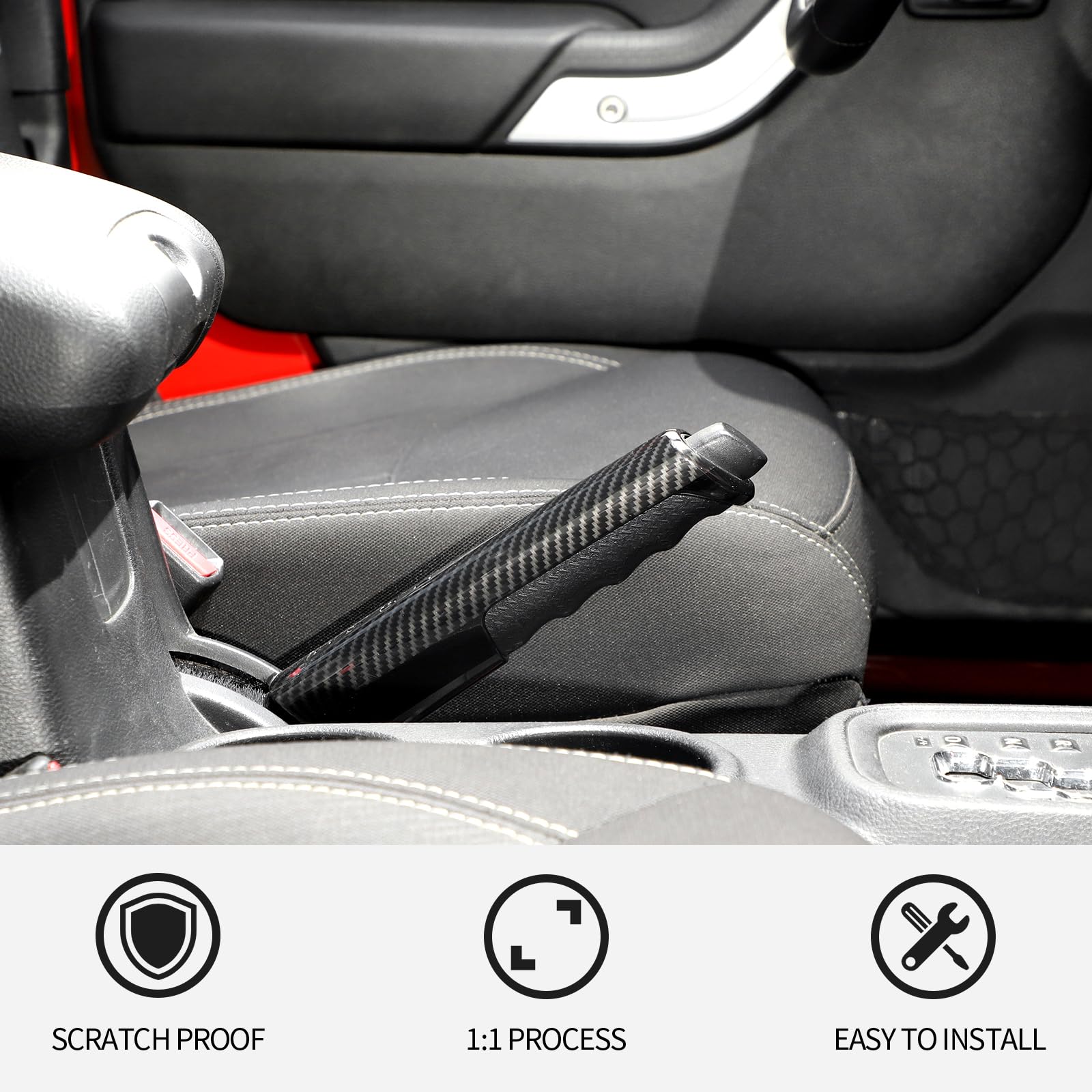 Carbon Fiber Handbrake Cover Trim for Jeep Wrangler JK & JKU (2011-2017) - RT-TCZ Parking Brake Cover Interior Accessories | Durable Upgrade for Off-Road Adventures & Daily Driving
