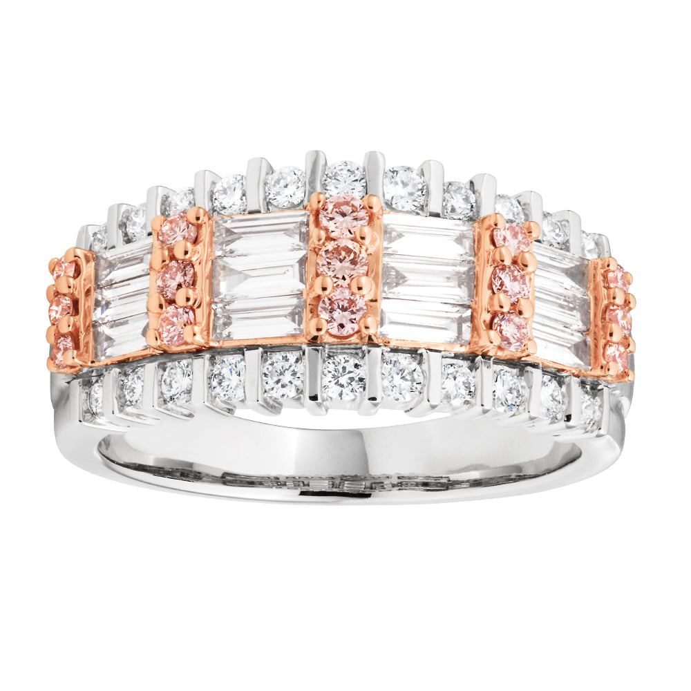 18ct White Gold 1 Carat Diamond Ring with Pink & White Diamonds - Elegant Engagement, Wedding, Anniversary Jewelry Gift for Her