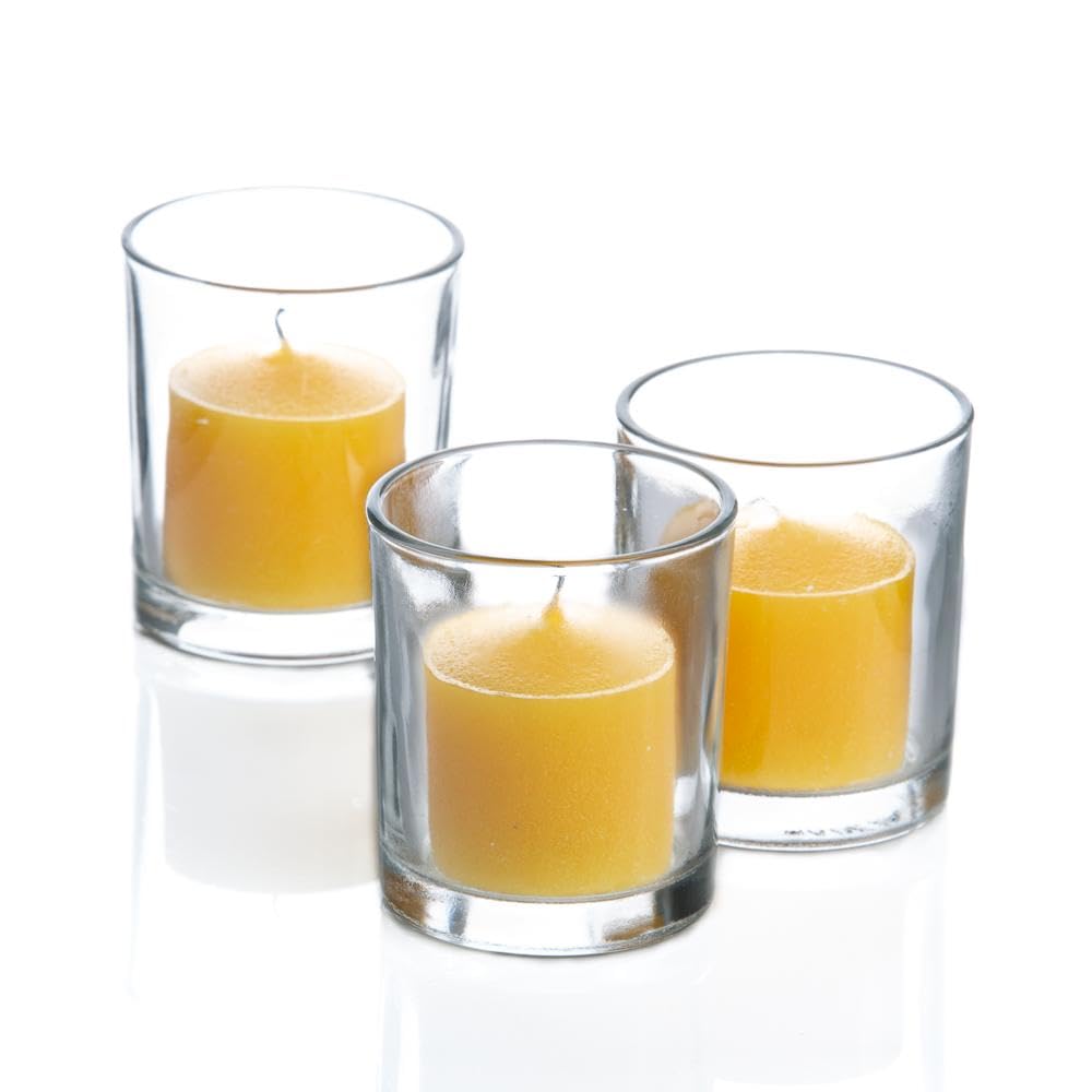 144-Pack Richland Unscented Yellow Votive Candles with 144 Clear Glass Eastland Votive Holders - Perfect for Weddings, Parties, Restaurants & Home Decor
