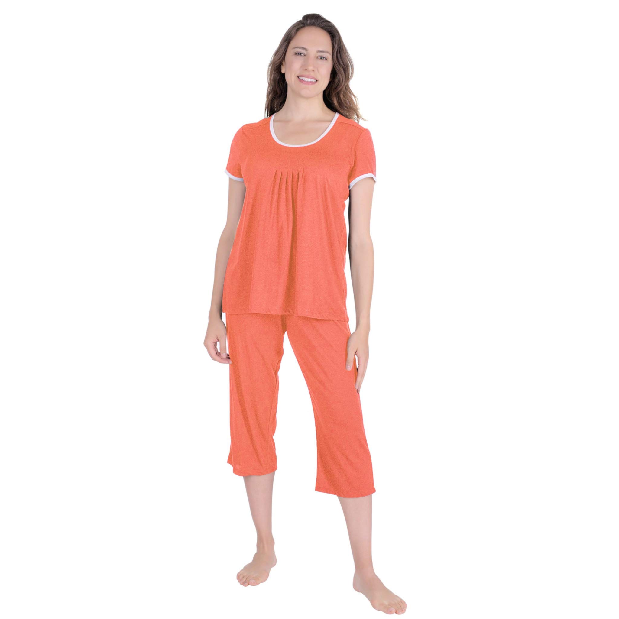 Cool-jams Moisture-Wicking Pleated T-Shirt & Capri Pajama Set for Women - Breathable Sleepwear for Hot Sleepers, Night Sweat Relief & Summer Comfort