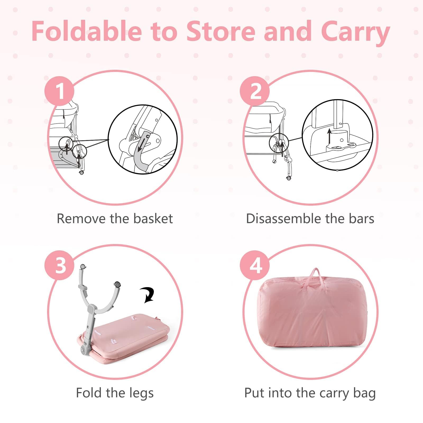 INFANS 3-in-1 Baby Bassinet & Bedside Sleeper with Adjustable Height - Portable Rocking Cradle for Newborns, Includes Wheels, Storage Basket & Travel Bag - Perfect for Nursery, Bedroom & Travel (Coral)