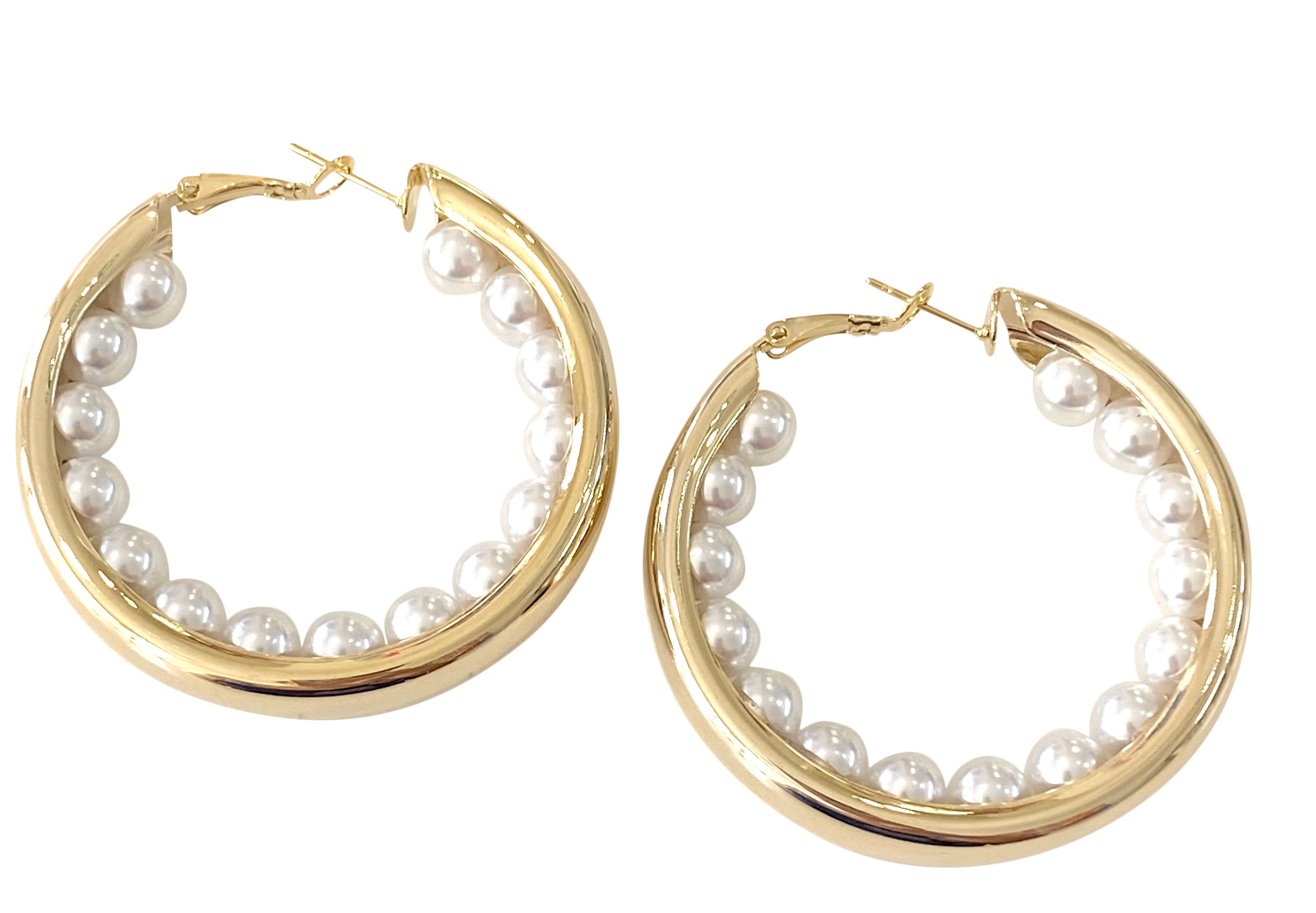 Elegant Pearl Inside Hoop Earrings for Women - Perfect for Weddings, Parties & Special Occasions