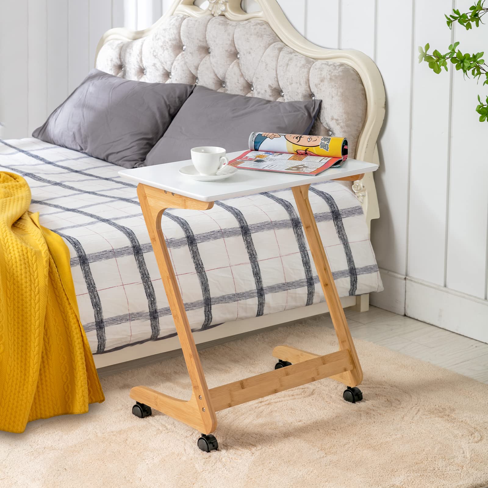 Nnewvante Mobile Sofa Side Table with Wheels - 23.5