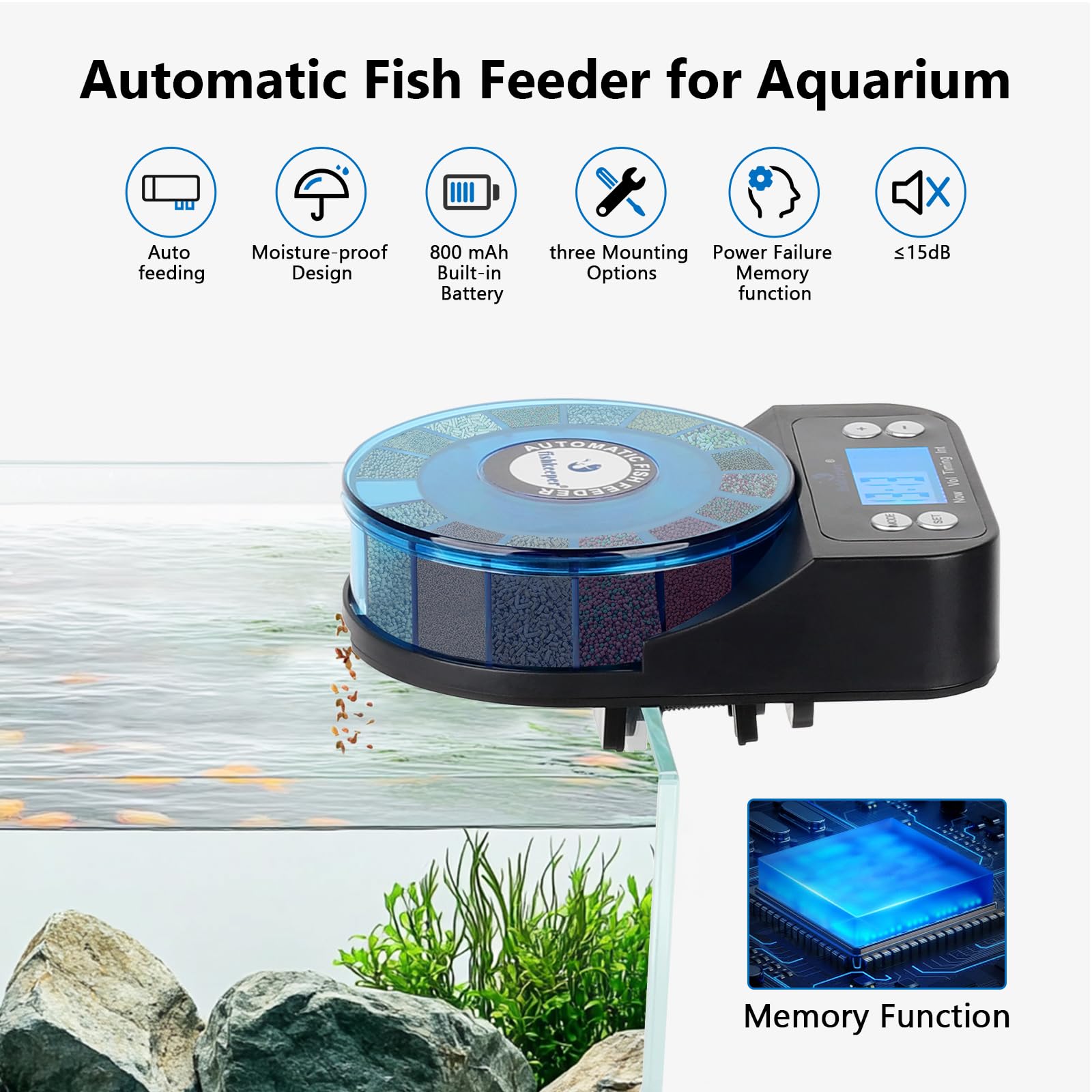 2024 Upgraded Automatic Fish Feeder for Aquarium - Rechargeable & Precise Auto Fish Food Dispenser for Betta, Turtle & Tropical Fish | Vacation & Moisture Proof Self Feeder with Memory Function | Perfect for Home Aquariums, Office Tanks & Long Trips