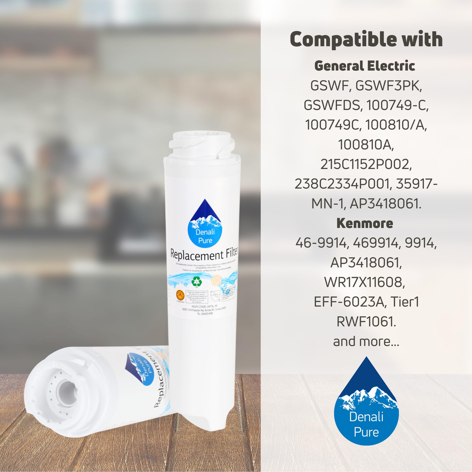 3-Pack GE PGCS1NFXCSS Refrigerator Water Filter Replacement - Compatible with GE GSWF Fridge Filter Cartridge | Pure Drinking Water for Home & Office Use