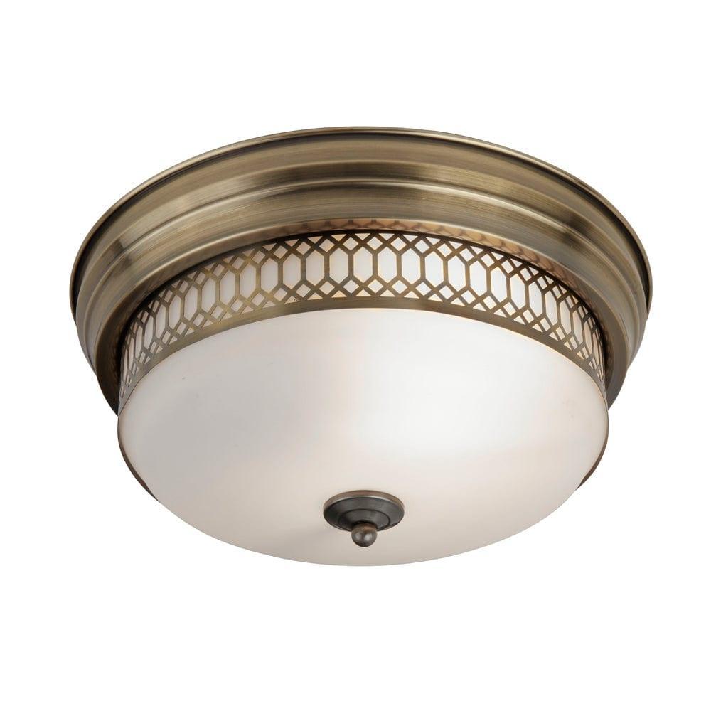 Edinburgh 2-Light Brass Flush Mount Bathroom Vanity Light with Opal Glass - Perfect for Modern Bathrooms, Powder Rooms & Spa-Like Retreats