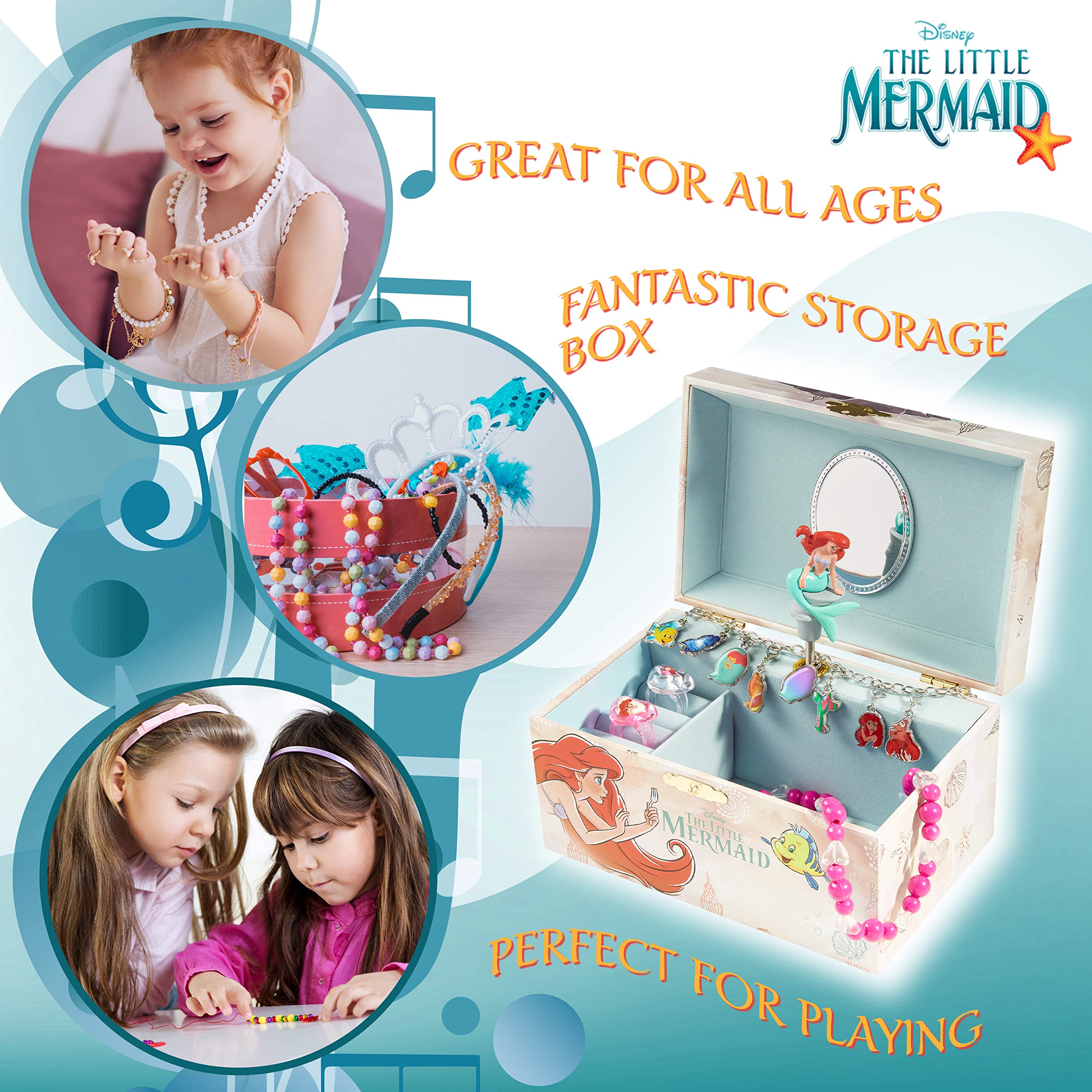 Disney Encanto Musical Jewelry Box for Girls - Princess Frozen Storage Box with Spinning Mirabel, The Little Mermaid Ariel & Elsa Music Box - Perfect Birthday Gift for Girls, Beige - Great for Bedroom Decor, Jewelry Organization & Disney Fan Collections