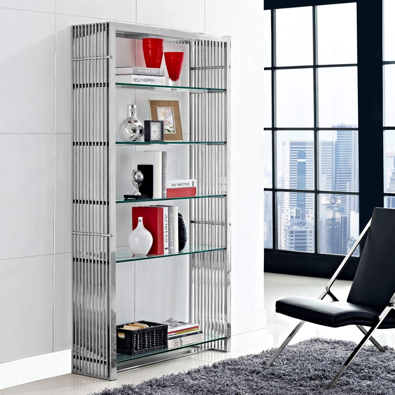 Stainless Steel Bookshelf - Heavy Duty Metal Bookcase for Home & Office - Perfect for Living Room, Bedroom, or Study Organization