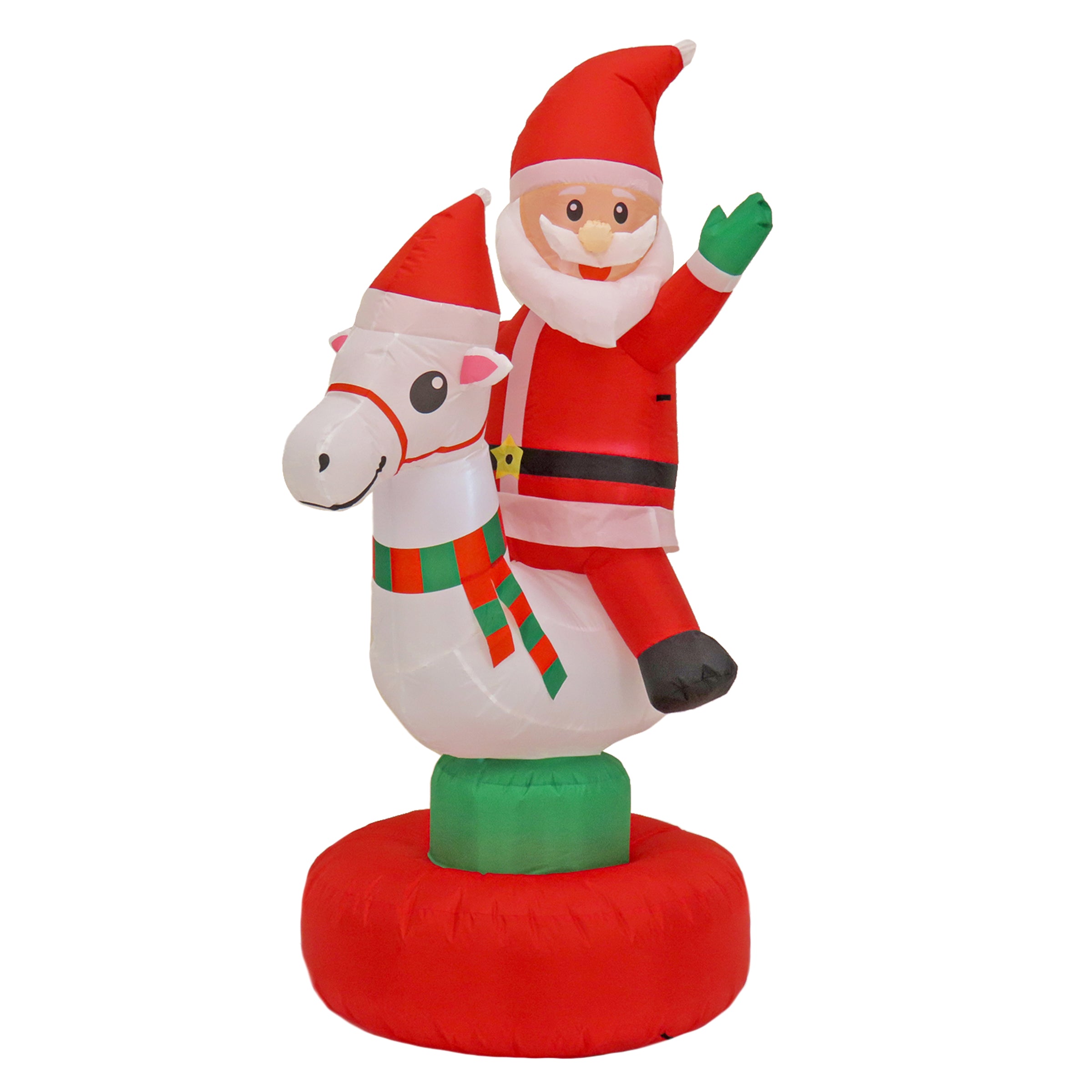 6 ft. Red Inflatable Santa Claus on Horse - Christmas Yard Decoration for Outdoor Holiday Decor, Party, and Festive Home Decorating
