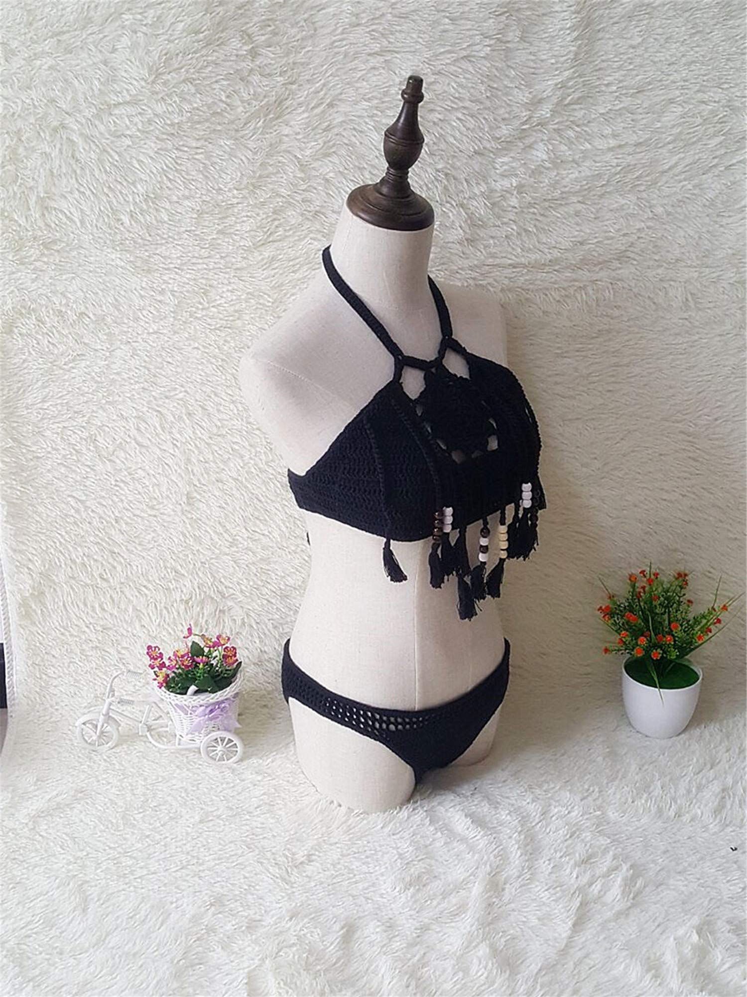 Andongnywell Women's Crochet Fringed Bikini Set - Handmade Two Piece Swimsuit with Tassels for Beach Vacation, Pool Party & Summer Getaway