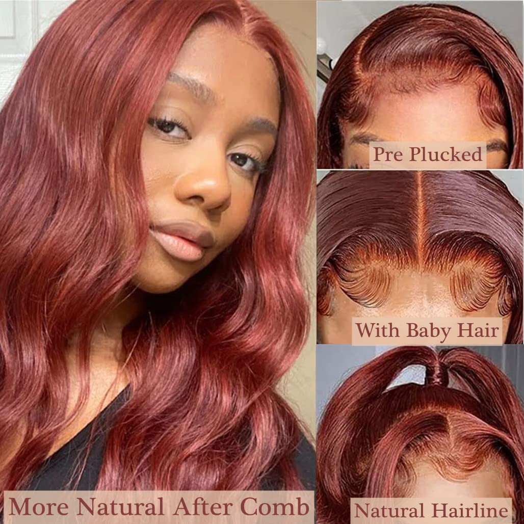 Brazilian Human Hair Bob Wig 14 Inch - Reddish Brown Auburn Lace Front Wig with 5x5 Glueless Closure, Pre-Plucked Body Wave for Black Women | Perfect for Daily Wear, Parties & Protective Styling