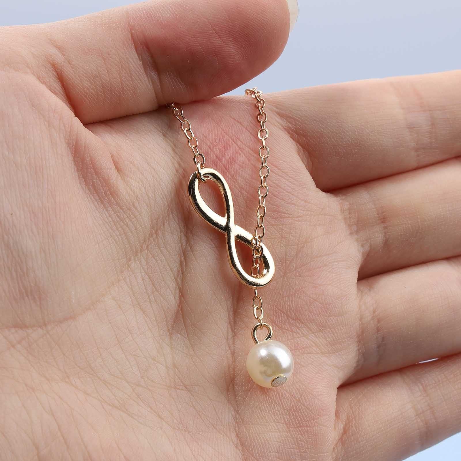 Boho Pearl Infinity Necklace - 14K Gold Plated Y Lariat Chain Necklace for Women | Minimalist Dainty Jewelry Gift for Her | Perfect for Weddings, Date Nights & Special Occasions