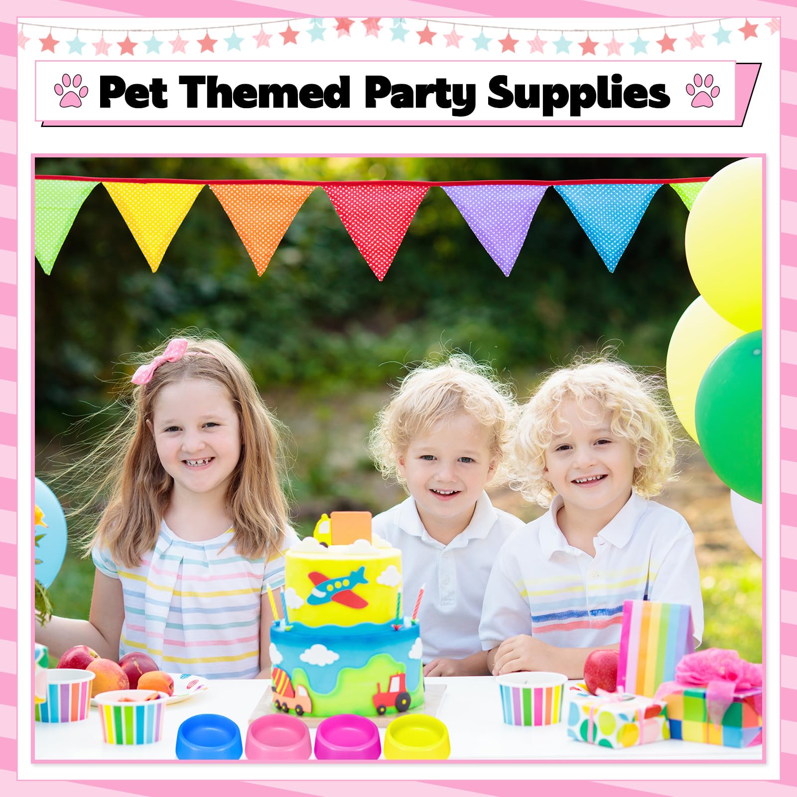 24-Pack Reusable Plastic Pet Bowls for Dogs & Cats - Colorful Food & Water Dishes for Puppy Birthday Party Supplies (Blue, Rose, Red, Yellow, Pink) - Perfect for Pet Parties, Feeding, and Candy Serving