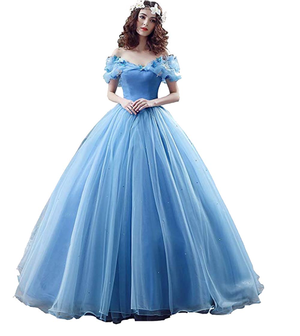 Elegant Off Shoulder Princess Prom Gown - Women's Cinderella Quinceanera Dress with Butterfly Details | Long Formal Wedding Gown for Ball, Party & Special Occasions