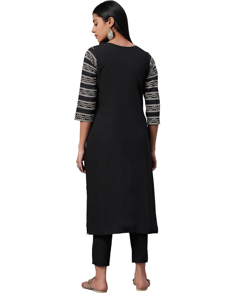Stylish Black Crepe Pant Kurti for Women - Elegant Indian Ethnic Wear - Perfect for Festivals, Weddings & Casual Outings