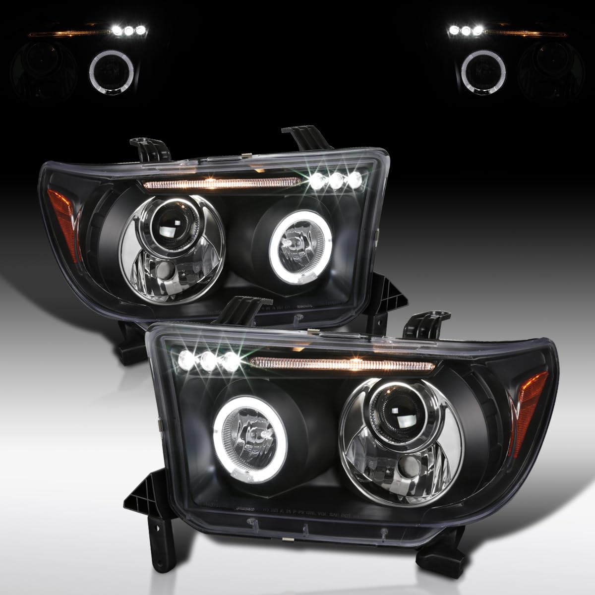 AUTOZENSATION Black Halo LED Projector Headlights & LED Tail Brake Lamps for 2007-2013 Toyota Tundra - Upgrade Your Truck Lighting for Night Driving & Off-Road Adventures
