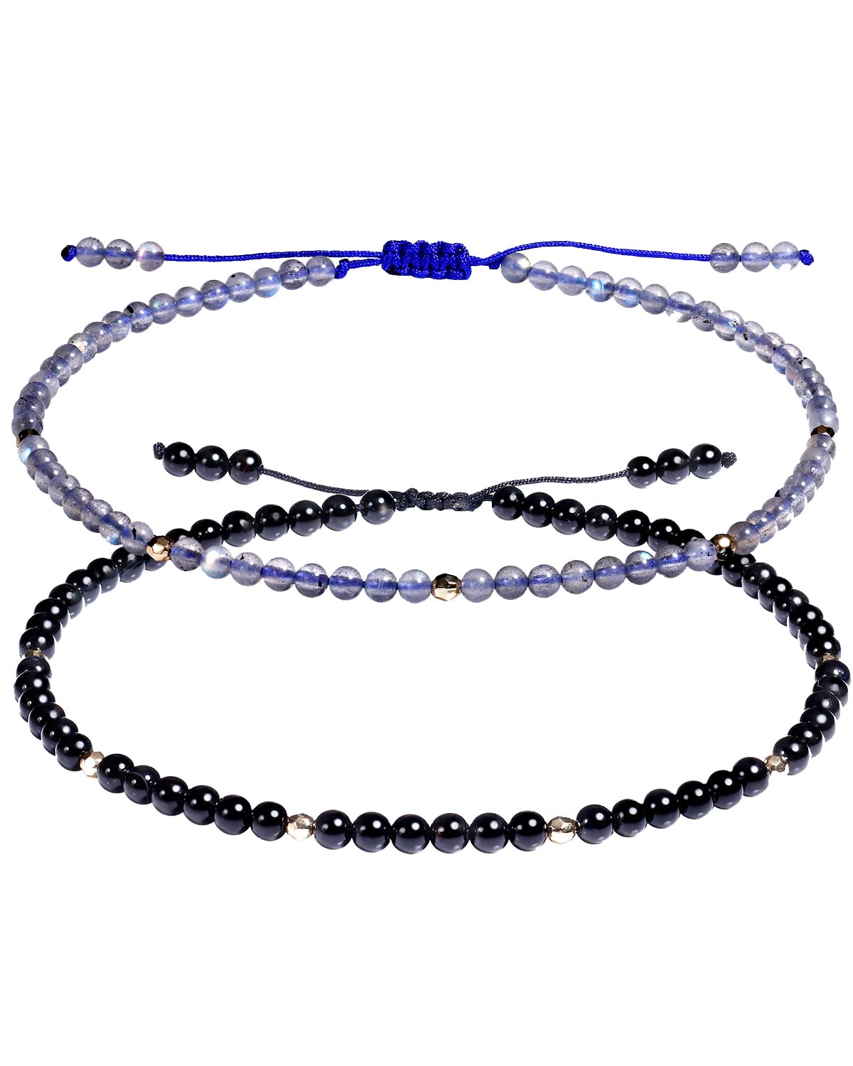 Jewever 2PCS Natural Gemstone Anklet Bracelet for Women - Adjustable Beaded Healing Crystal Foot Jewelry - Perfect for Beach, Yoga, Meditation & Boho Fashion