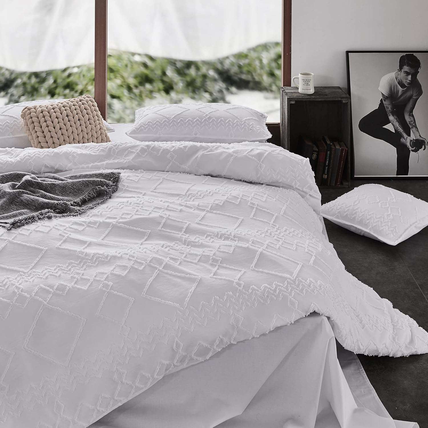 Premium Brushed Microfiber Tufted Quilt Cover Set - 3 Piece, Queen Size, White - Soft & Breathable for All-Season Comfort - Perfect for Bedroom, Guest Room & Hotel Decor
