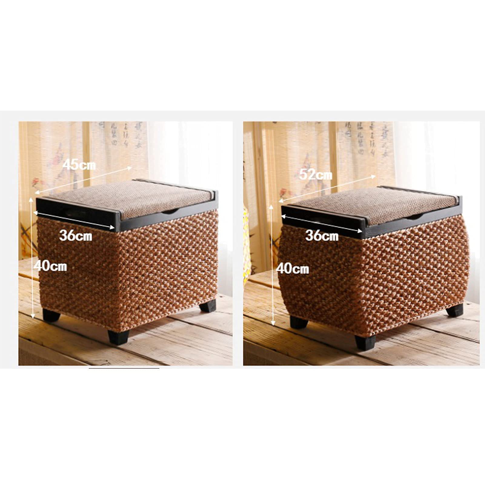 Country Style Storage Ottoman with Hinged Lid - Wooden Legs Footstool, Footrest & Toy Box (52x36x40cm) - Perfect for Hallway, Living Room & Window Seat Home Decor