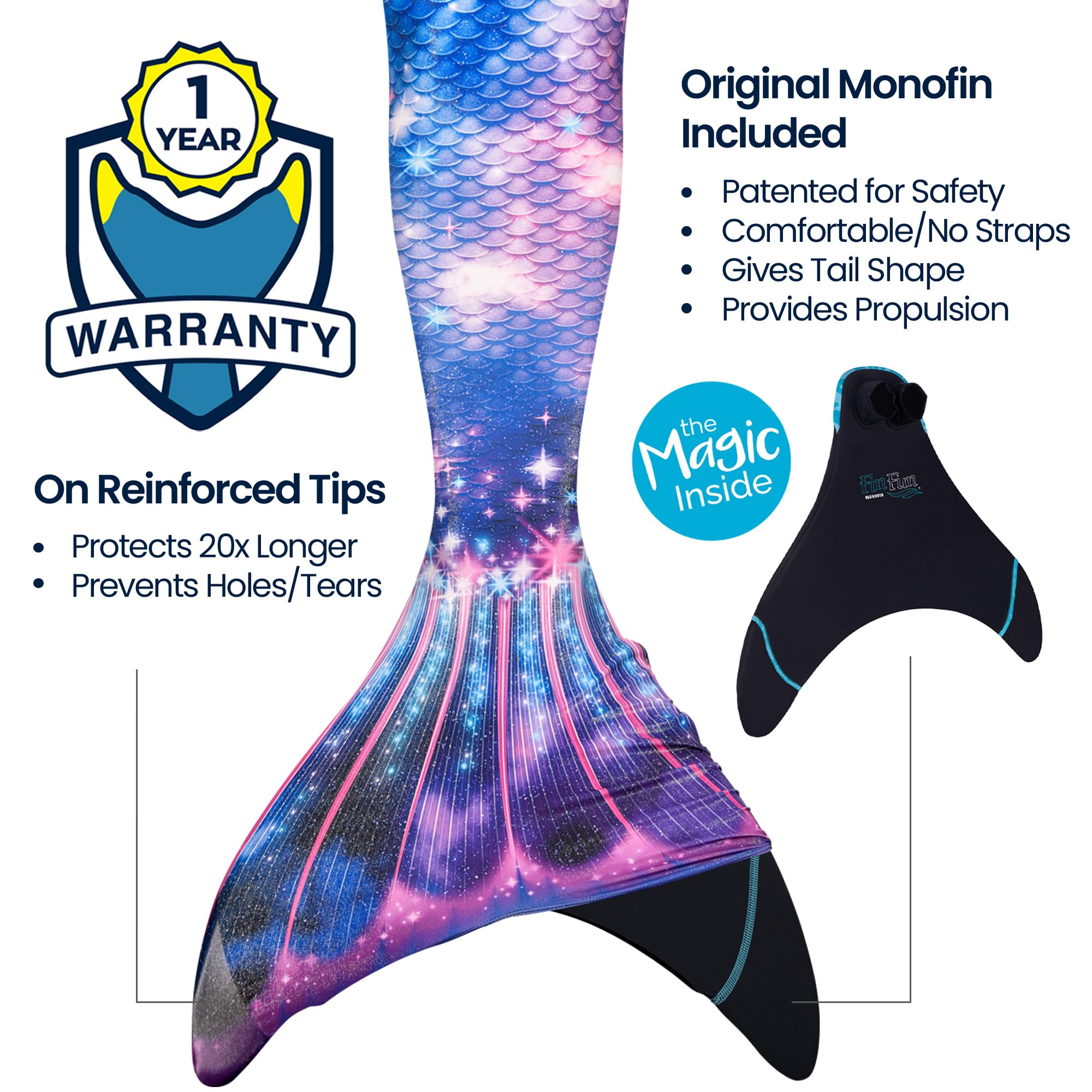 Fin Fun Limited Edition Mermaid Tail Swimwear for Girls, Kids, Women, Teens & Adults - Durable Reinforced Tips & Monofin - Perfect for Pool Parties, Underwater Photography & Mermaid-Themed Events