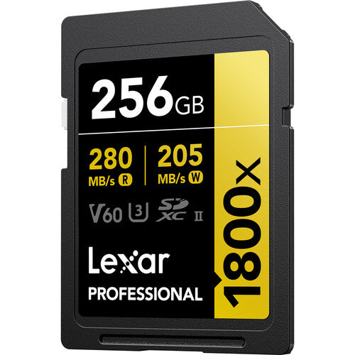 Lexar Professional 256GB 1800x UHS-II SDXC Gold Series Memory Card - High-Speed Performance for DSLR Cameras, 4K Video & Professional Photography