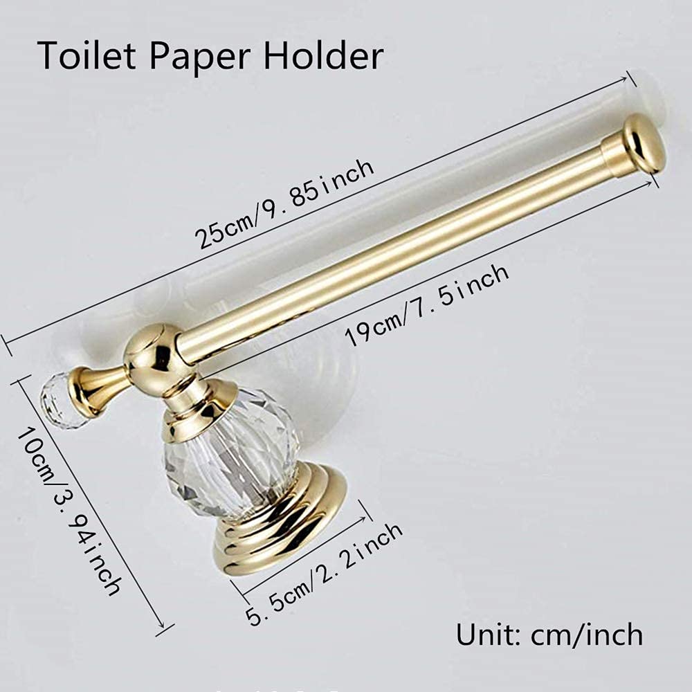 BATHSIR Gold Crystal Toilet Paper Holder - Modern Zinc Alloy Wall Mounted Bathroom Tissue Roll Hanger - Perfect for Luxury Home, Hotel & Spa Decor