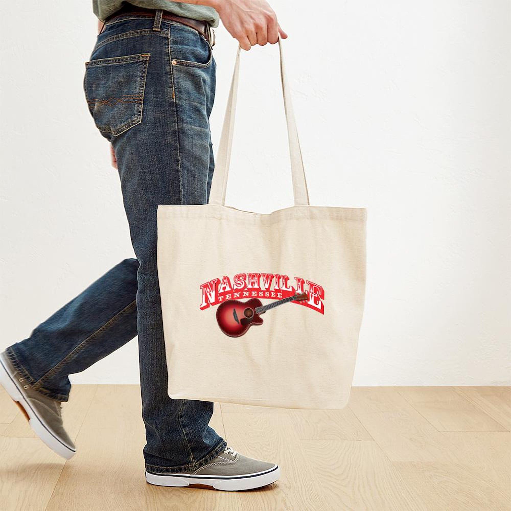 Nashville Guitar Tote Bag - Natural Canvas Reusable Shopping Bag for Music Lovers | Perfect for Groceries, Beach Trips & Concert Merch