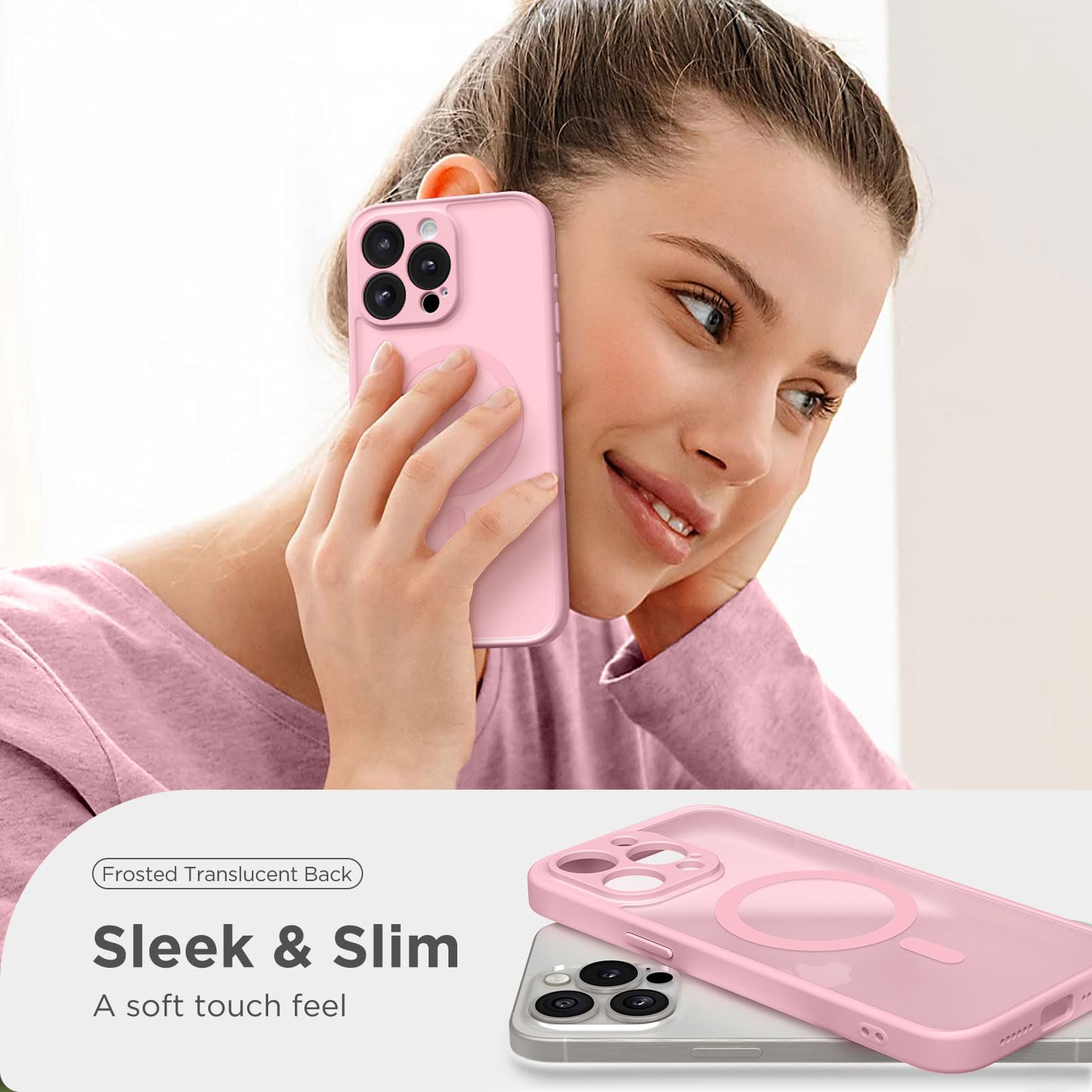 CAPRARO Magnetic iPhone 14 Pro Max Case - Slim Shockproof Protective Cover with MagSafe Compatibility & Full Camera Protection | Translucent Matte Finish for Women | Perfect for Everyday Use, Work & Travel (6.7