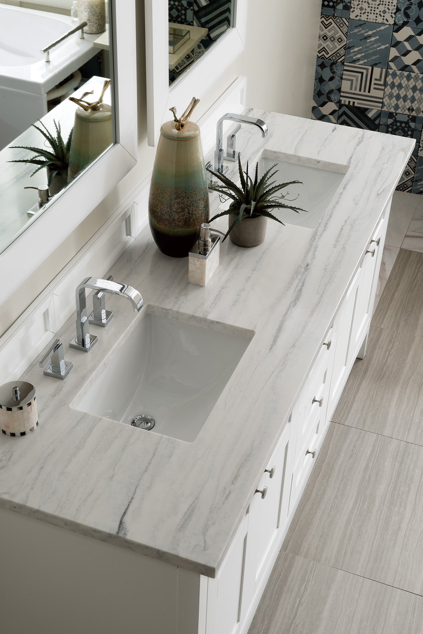 Palisades 72 Inch Double Vanity with 3CM Arctic Fall Solid Surface Top in Bright White - Perfect for Modern Bathroom Renovations and Master Suite Upgrades