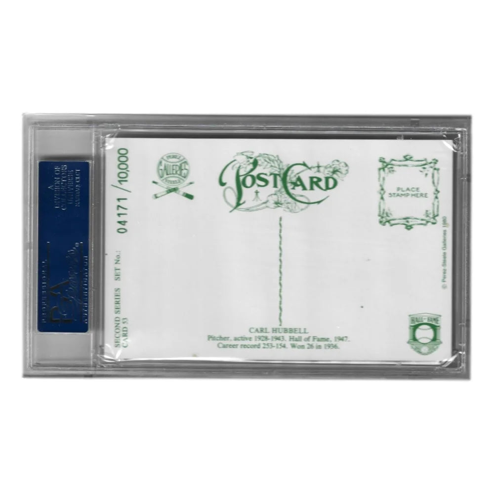 Carl Hubbell Autographed 1980 Perez Steele #53 Postcard with PSA COA - New York Giants Memorabilia for Baseball Collectors and Fans