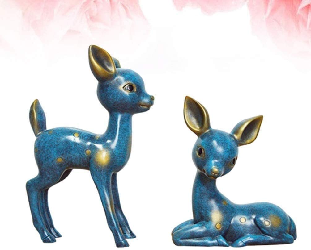 Blue Reindeer Lovers Statue Set - 2PCS Resin Animal Sculpture for Tabletop, Home Decor, Wedding Gift & Art Collection | Perfect for Christmas Decor, Couples Gifts, and Desktop Display