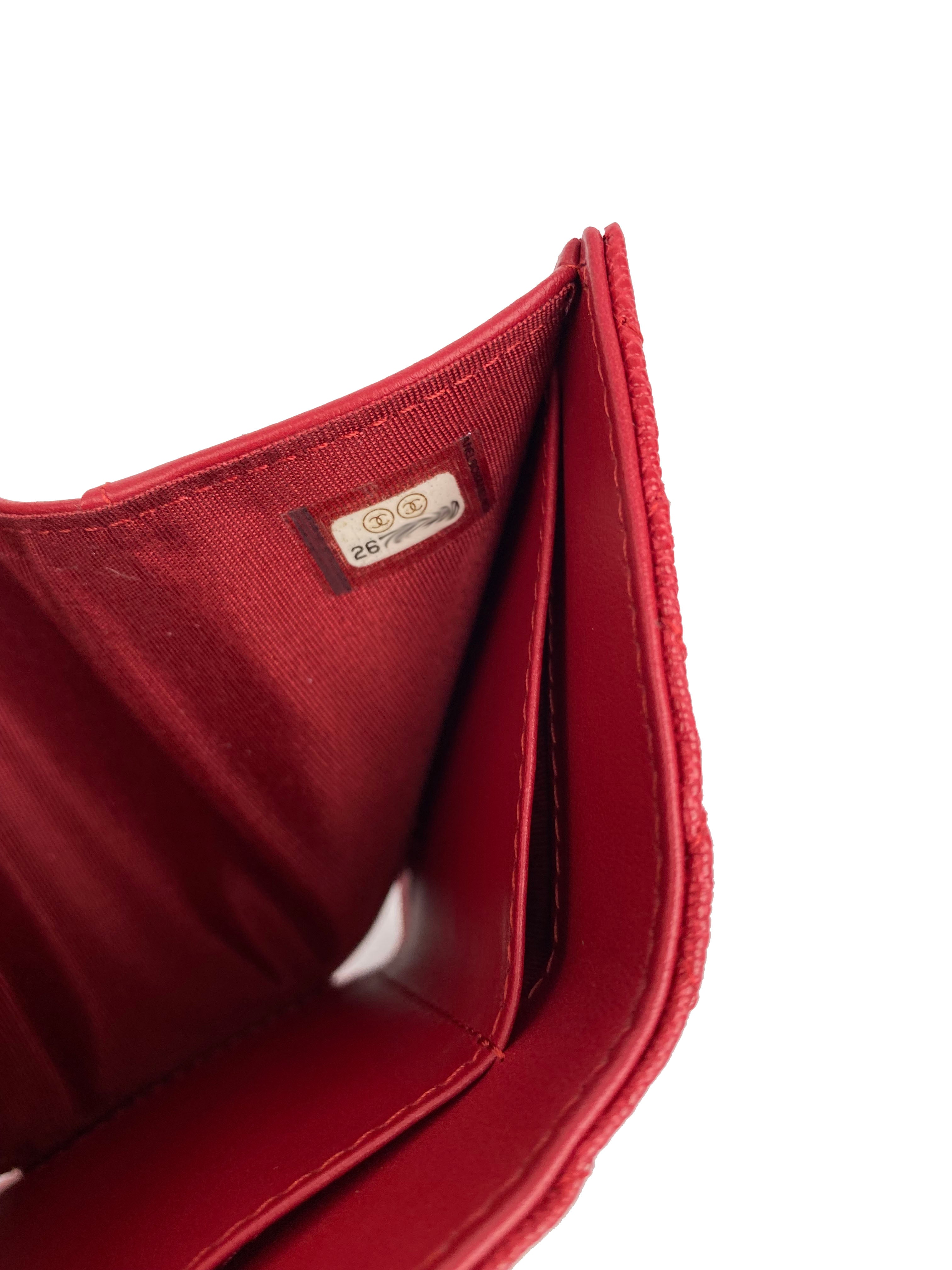 Chanel Red Boy Compact Wallet - Luxury Leather Wallet for Women, Small Crossbody Bag with Chain Strap, Perfect for Parties & Night Out