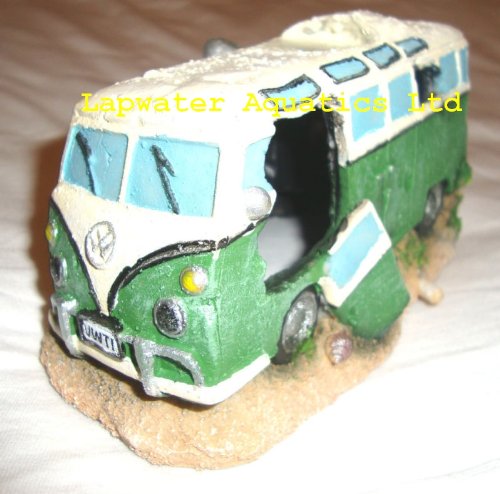 Clearstream Green Camper Bus Aquarium Decor - Small Fish Tank Bubbler Ornament for Freshwater & Saltwater Tanks - Perfect for Betta Fish Hideouts, Aquatic Landscape Decorations - Great for Home, Office or Classroom Aquariums