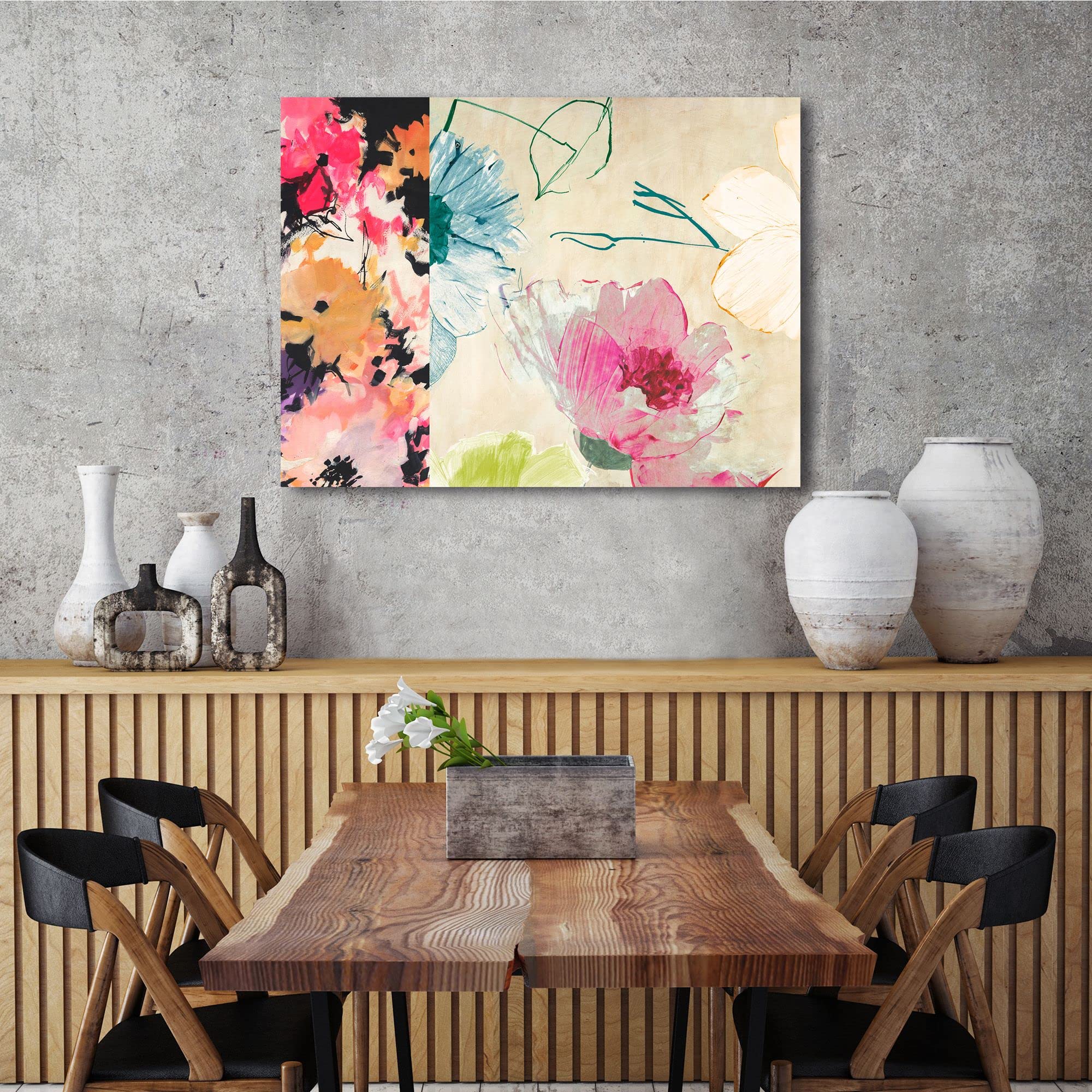 Kelly Parr Happy Floral Composition I - 120x90cm Abstract Floral Canvas Art Print - Modern Home Decor for Living Room, Bedroom & Office