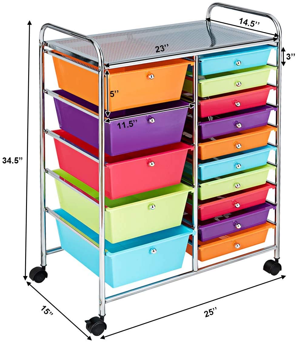 ARLIME 15-Drawer Rolling Storage Cart with Wheels - Multicolor Mobile Organizer for Office, School & Craft Room - Perfect for Office Supplies, Scrapbook Paper, Art Materials & Classroom Organization