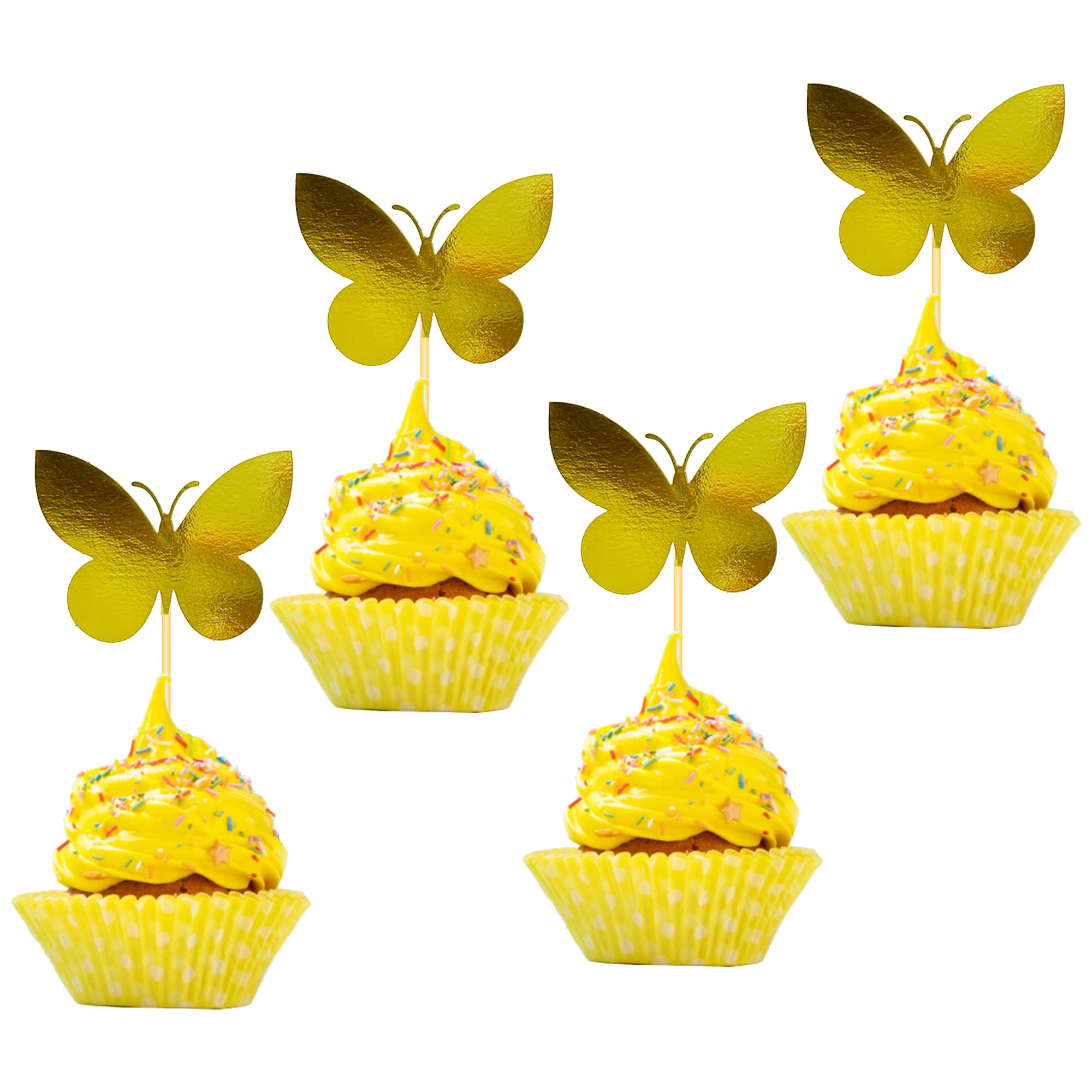 24-Pack Gold Butterfly Cupcake Toppers for Birthday Parties, Bridal Showers, Baby Showers & Weddings - Elegant Edible Cake Decorations for Girls & Women Celebrations