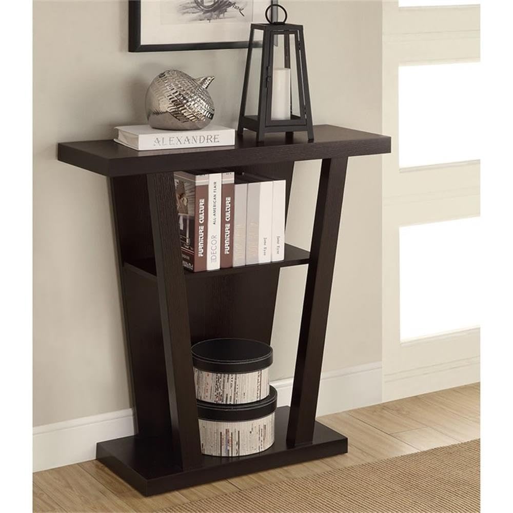 BOWERY HILL 33.75 Inch Modern Wood Console Table with 2 Shelves & Storage Space - Entryway Sofa Table for Living Room, Hallway - Deep Cappuccino Finish (Easy Assembly, Scratch-Resistant Glides)