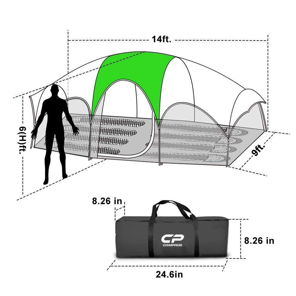 CP Tent 8-Person Waterproof Camping Tent - Family Dome Tent with 5 Mesh Windows & Room Divider - Lightweight Portable Outdoor Tent with Carry Bag for Camping, Hiking, and Backpacking Adventures
