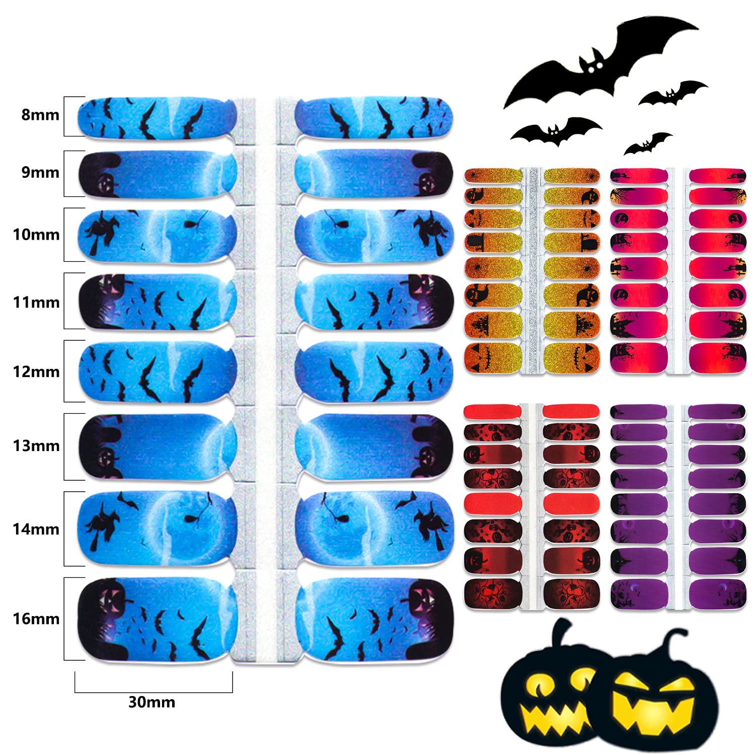 Halloween Nail Polish Strips - 5 Sheets Self-Adhesive Gel Nail Wraps for Women, Dark Night Style Nail Art Stickers with Nail File - Perfect for Halloween Parties, Costume Events & Spooky Nail Designs