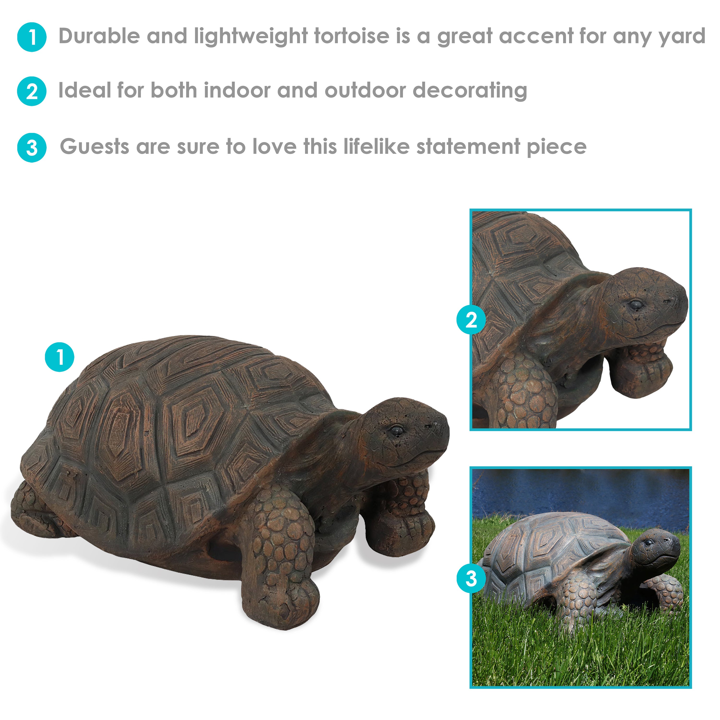 Sunnydaze Tanya the Tortoise Garden Statue - Indoor/Outdoor Decorative Turtle Sculpture for Patio, Lawn, Yard & Home Decor - 20 Inch Weather-Resistant Resin Art