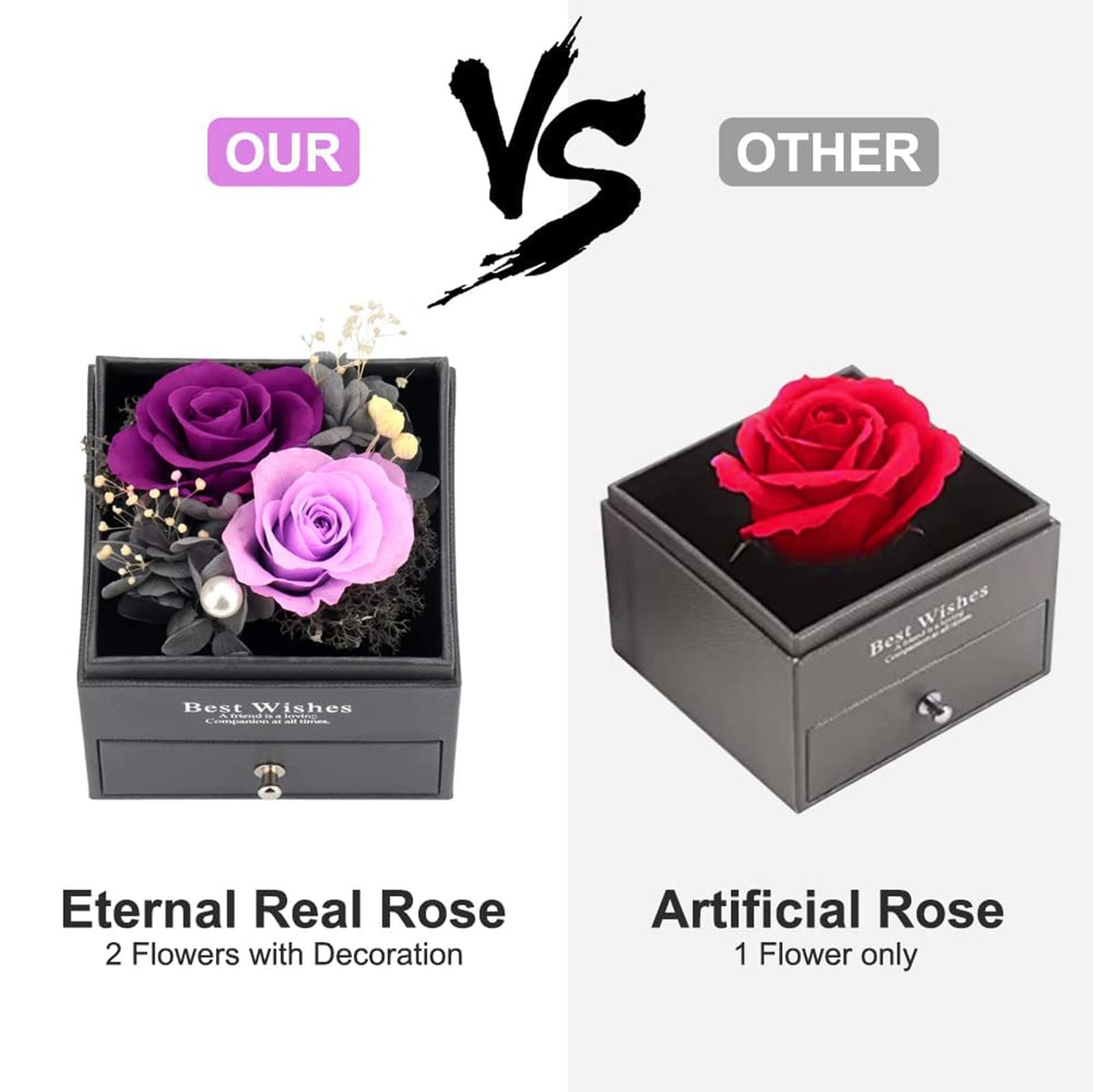 SHOKUTO Preserved Rose - Eternal Flower Jewelry Box with Necklace, Perfect Birthday Gift for Women, Mom, Girlfriend, Wife, Grandma, Daughter & Sister | Romantic Keepsake for Anniversary, Valentine's Day & Special Occasions